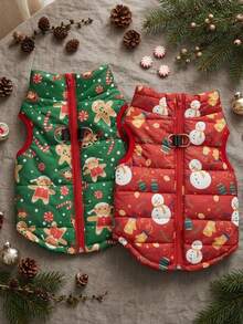 PETSIN Christmas Print Dog Puffer Vest Zipper Winter Coat With Harness Hole For Small Medium Dogs - Multicolor - View 3