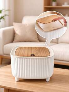 1pc Circular Garbage Bin, Covered Garbage Bin, Desktop Storage Box And Container, School Dormitory Storage Box, Bedside Table, Large Capacity Hair Accessory Storage Box, Headband, Clip Storage Box, Kitchen, Bedroom, Living Room, Office, Christmas - Square - Grey - View 3