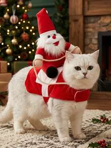 PETSIN Kostum Anjing Lucu Santa Gendong Natal Pakaian Cosplay Hewan Peliharaan - Merah - View 1