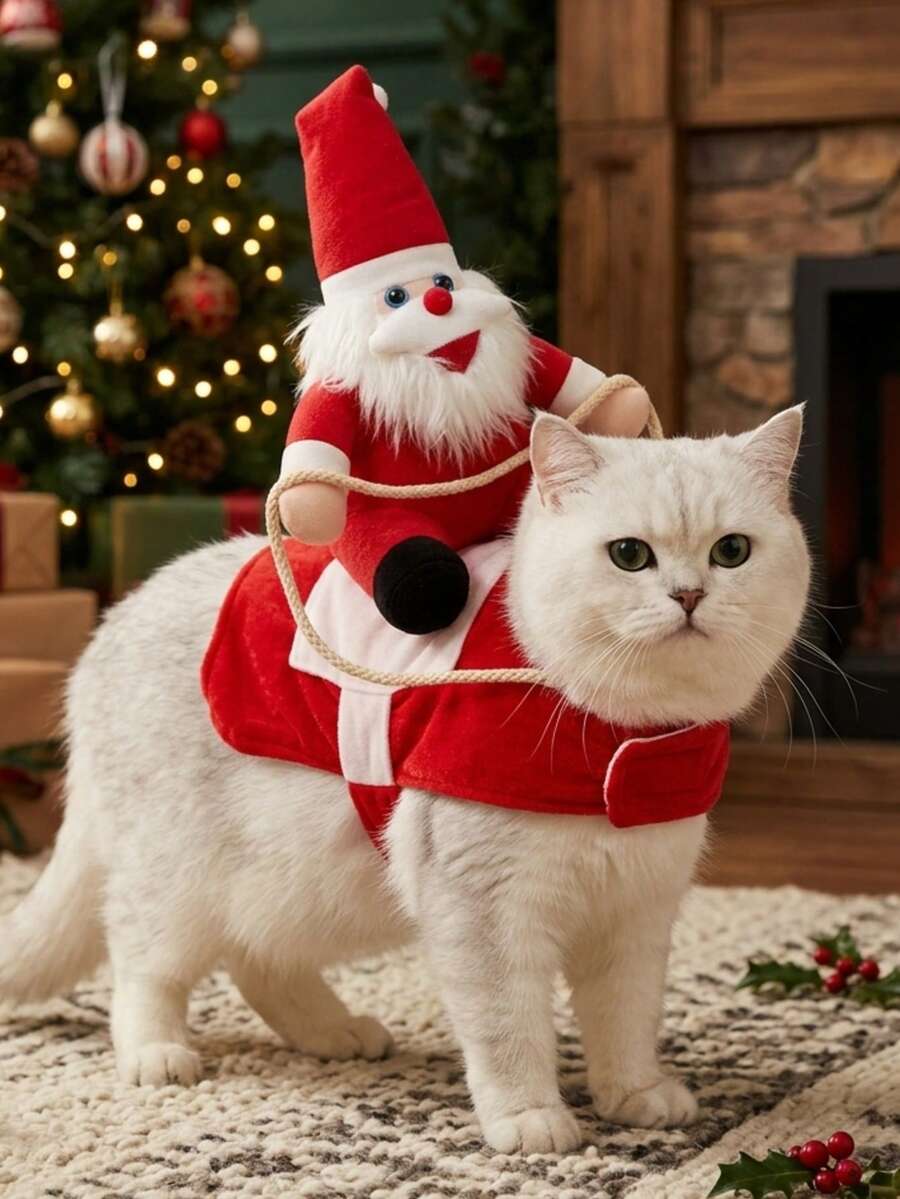 PETSIN Kostum Anjing Lucu Santa Gendong Natal Pakaian Cosplay Hewan Peliharaan - Merah - View 1