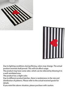 1pc Black & White Striped Heart Design Washable Soft Comfortable Bath Mat, Suitable For Decoration In Kitchen, Bathroom, Bedroom, And Entryway - A - View 2