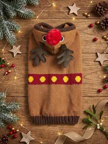 PETSIN Reindeer Hooded Dog Christmas Sweater Knit Pet Holiday Cosplay Costume - Brown - View 5