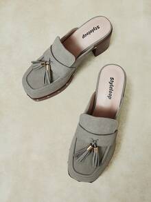 Styleloop Outdoor Women's Square Toe Side Round Nails Decoration Fashionable, Simple, Breathable And Comfortable Party Shoes With Slip-On Exposed Heel - Grey - View 6
