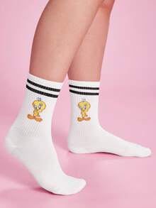 LOONEY TUNES X SHEIN 1 Pair Of Cartoon Pattern Tube Socks - White - View 1