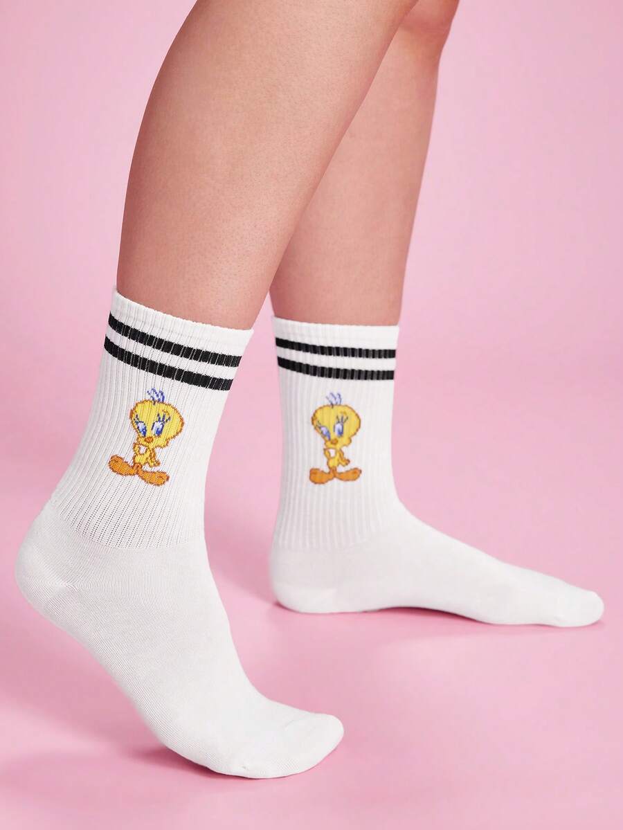 LOONEY TUNES X SHEIN 1 Pair Of Cartoon Pattern Tube Socks - White - View 1