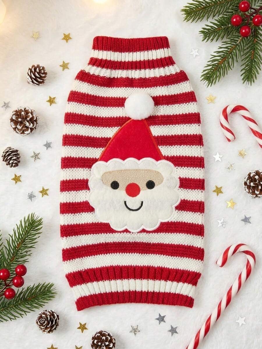 PETSIN 1pc Stretchy Knitted Warm Two-Legged Sweater With Santa Embroidery For Small And Large Dogs, Christmas Decorations