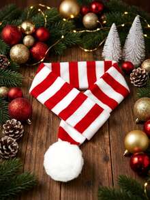 PETSIN Christmas Stripe Fashionable Pet Scarf, Christmas Gift - Red and White - View 2