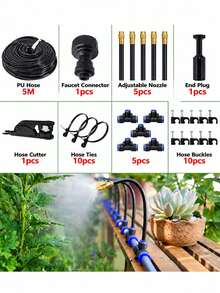 5 M/10 M/15 M/20 M DIY Greenhouse Garden Watering System, Universal Spray Cooling Kit, Plastic Material, No Electricity, Suitable For European And American Thread Standards, Suitable For Plant And Courtyard Spray Cooling - A - View 13