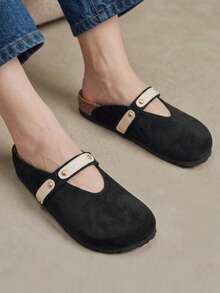Solecia Metal Rivet Closed Toe Low Heel College Style Shoes Travel Vacation Fall Shoes - Black - View 3