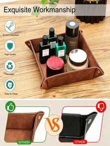 1pc Foldable Leather Desktop Storage Tray - PU Jewelry Box And Key, Remote Control, Ring, Earring Organizer | Fashionable Storage Box For Small Items, Accessories And Home Decor - Multicolor - View 2