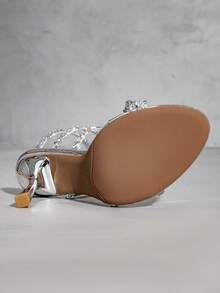 Alvarani Sexy High-Heeled Sandals Party Spiral Strap Rhinestone Fashion Sandals - Silver - View 2