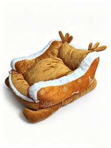PETSIN 1PC Christmas Sleigh‑Shaped Pet Bed, Removable Washable Pet Sofa Nest, All‑Season Sleeping Cushion Bed For Small Dogs & Cats - Multicolor - View 12