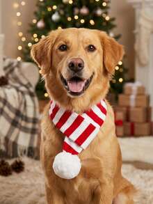 PETSIN Christmas Stripe Fashionable Pet Scarf, Christmas Gift - Red and White - View 3