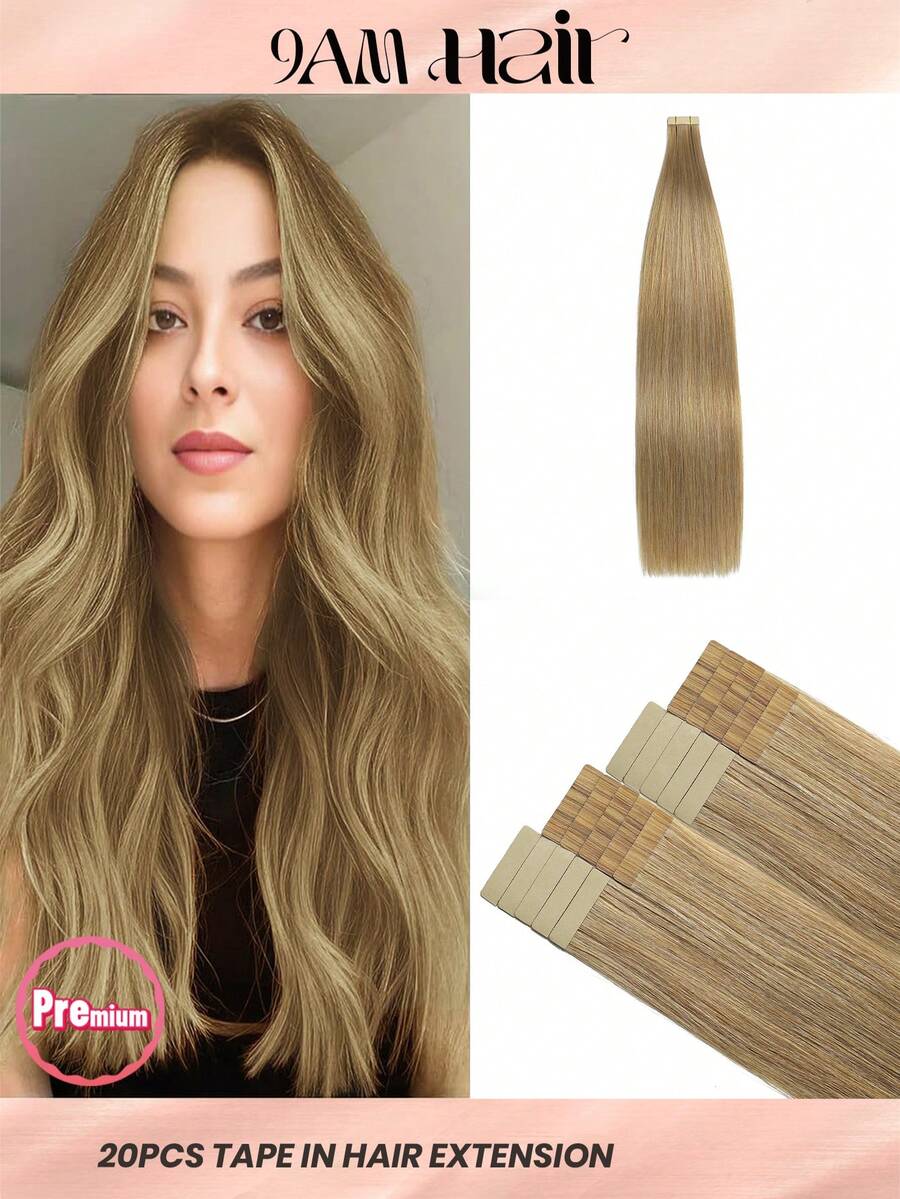 20pcs 50g 27# Caramel Brown Color Straight Tape In 100% Remy Human Hair Extension For Salon Silky Seamless Invisible For Thin Hair Woman Natural Look Top Quality Halloween Costumes - S27 - View 1