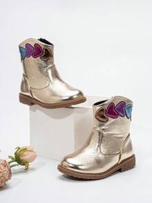 SHEIN Autumn/Winter Embroidered Totem Boots, Durable, Warm, Comfortable Flat Western Style Versatile Baby Boots - Gold - View 3