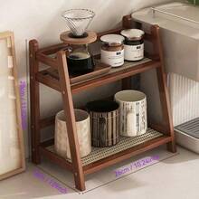1pc Bamboo Double-Layer Storage Rack, Tea Cup Coffee Cup Holder, Spice Rack, Flower Stand Bookshelf, Suitable For Kitchen, Office, Other Places, Fast Drainage And Ventilation, Moisture-Proof And Mold-Resistant, Space Saving, Storage, Organizer, Decor - Multicolor - View 8