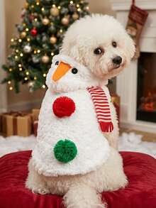 PETSIN Snowman Dog Christmas Costume Fuzzy Plush Hooded Pet Outfit Xmas Holiday Cosplay Clothes For Small Medium Large Dogs - Multicolor - View 5