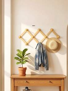 Wooden Expandable Coat Rack With 10 Hooks Accordion Wall Mounted Coat Rack For Hanging Hats, Hats, Clothes, Towels, Wall Hanging Clothes Hooks, Home Decor Fall Decor Holiday Decor Room Decor Home Decor Fall Decor Bedroom Decor - View 5