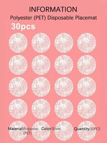 10/20/30/40/50 Pieces 16cm Round Silver Metallic Thin Mesh Disposable Placemat Table Runner Set Shimmery Foil Pressed Design For Home Decoration Dining Table Wedding Birthday Party Decor Event Supplies Banquet Festive Table Setting Elegant Holiday - Silver - View 16