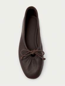 Nöista Deep Brown Ballet Flats With Leather-Effect Finish And Delicate Bow Detail. Timeless Design For Everyday Sophisticated Looks. Casual Fall Shoes - Brown - View 3