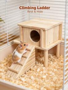 Chew‑Resistant Hamster Climbing Training House, 2‑Room Hamster Habitat Decor With Ladder For Small Pet Enclosure - one-size - View 6