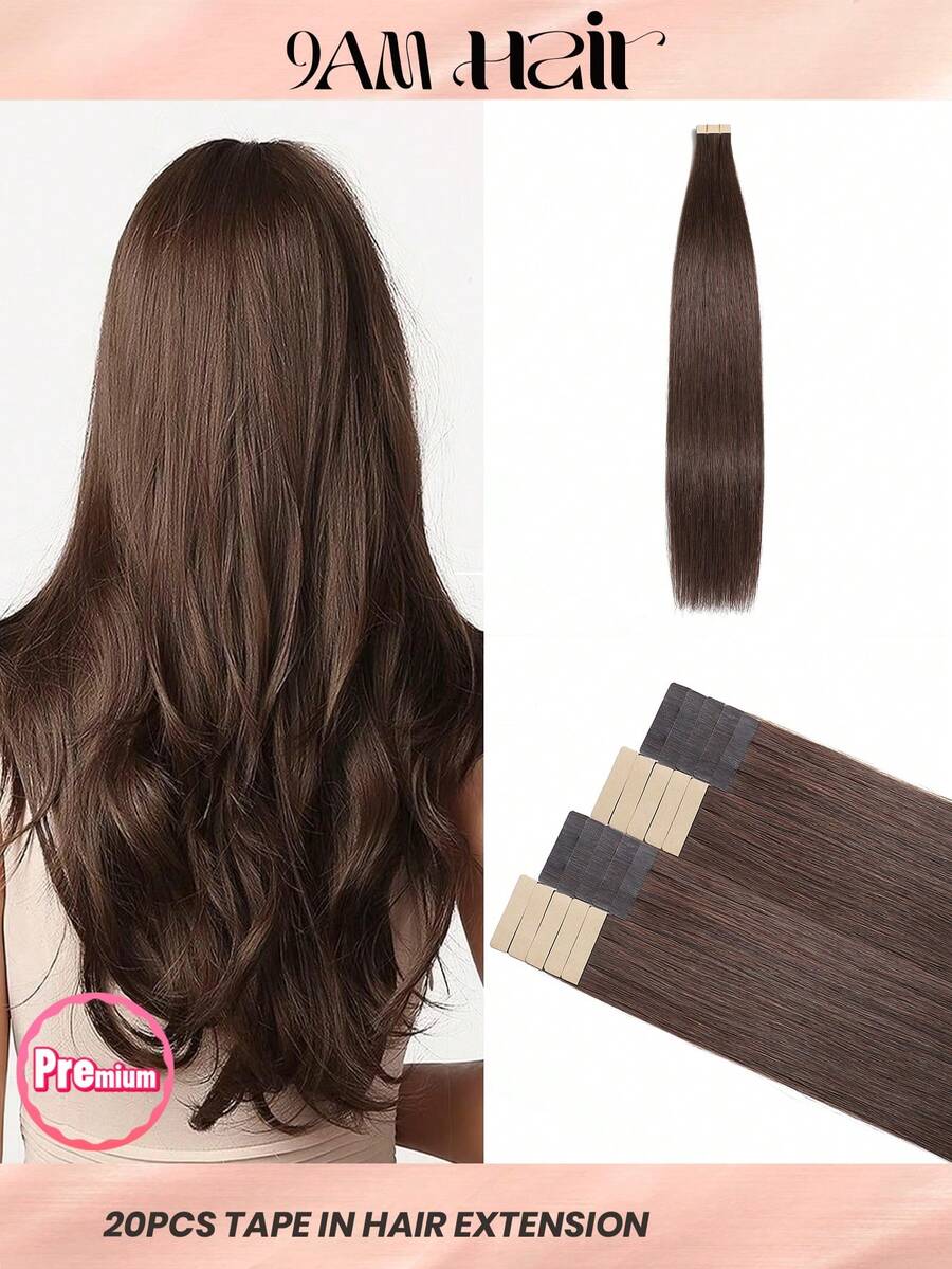 20pcs 50g 4# Dark Brown Color Straight Tape In 100% Remy Human Hair Extension For Salon Silky Seamless Invisible For Thin Hair Woman Natural Look Top Quality - S4 - View 1