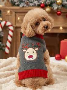 PETSIN Christmas Reindeer Knitted Pet Sweater For Teddy, Small, Medium, And Large Dogs, Grey Fawn Pattern Dog Autumn/Winter Outfit, Also For Cats - Grey - View 7