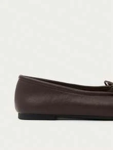 Nöista Deep Brown Ballet Flats With Leather-Effect Finish And Delicate Bow Detail. Timeless Design For Everyday Sophisticated Looks. Casual Fall Shoes - Brown - View 10