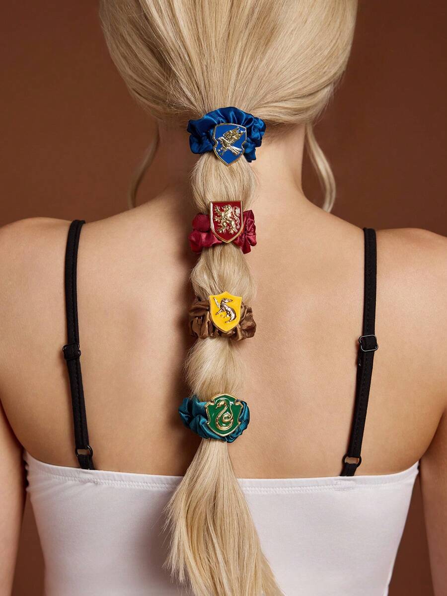 HARRY POTTER X SHEIN 4-Piece Zinc Alloy Ladies Elastic Hair Rope Hair Rope Rubber Band Set, Perfect For Tie And Ponytail Hairstyles, Gift Ideas, Parties, Holidays, Valenti - Multicolor - View 1