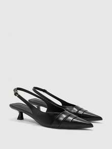 CUCCOO BIZCHIC Women's Black Pointed Back Strap Kitten And Single Shoe Strap Decoration Commuting Simple Temperament High Heel Single Shoes - Black - View 1