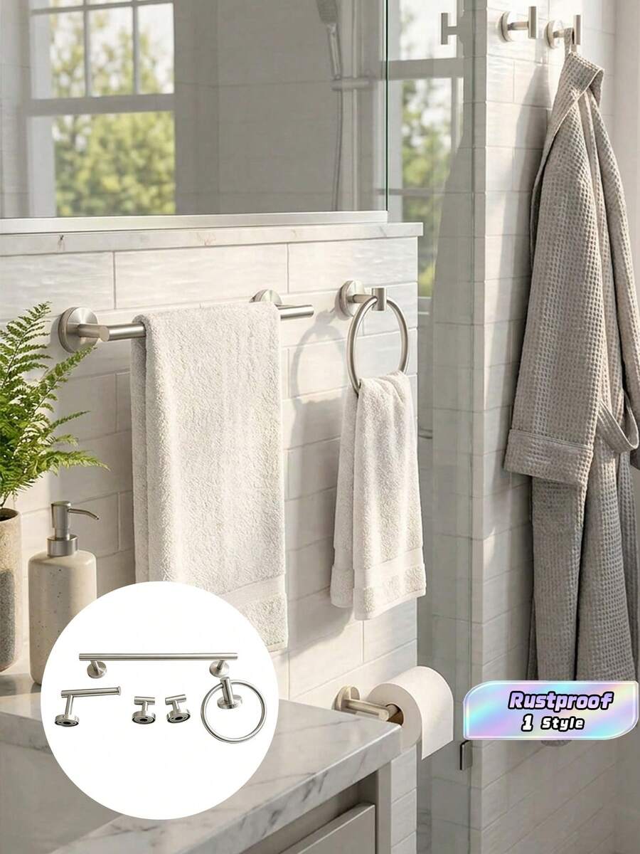 1PC Stainless Steel Bathroom Round Towel Ring, Bathroom Storage Hanging Hook, Toilet Paper Holder Bathroom Accessories Bathroom Tools - silver - View 1