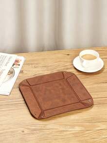 1pc Foldable Leather Desktop Storage Tray - PU Jewelry Box And Key, Remote Control, Ring, Earring Organizer | Fashionable Storage Box For Small Items, Accessories And Home Decor - Multicolor - View 5