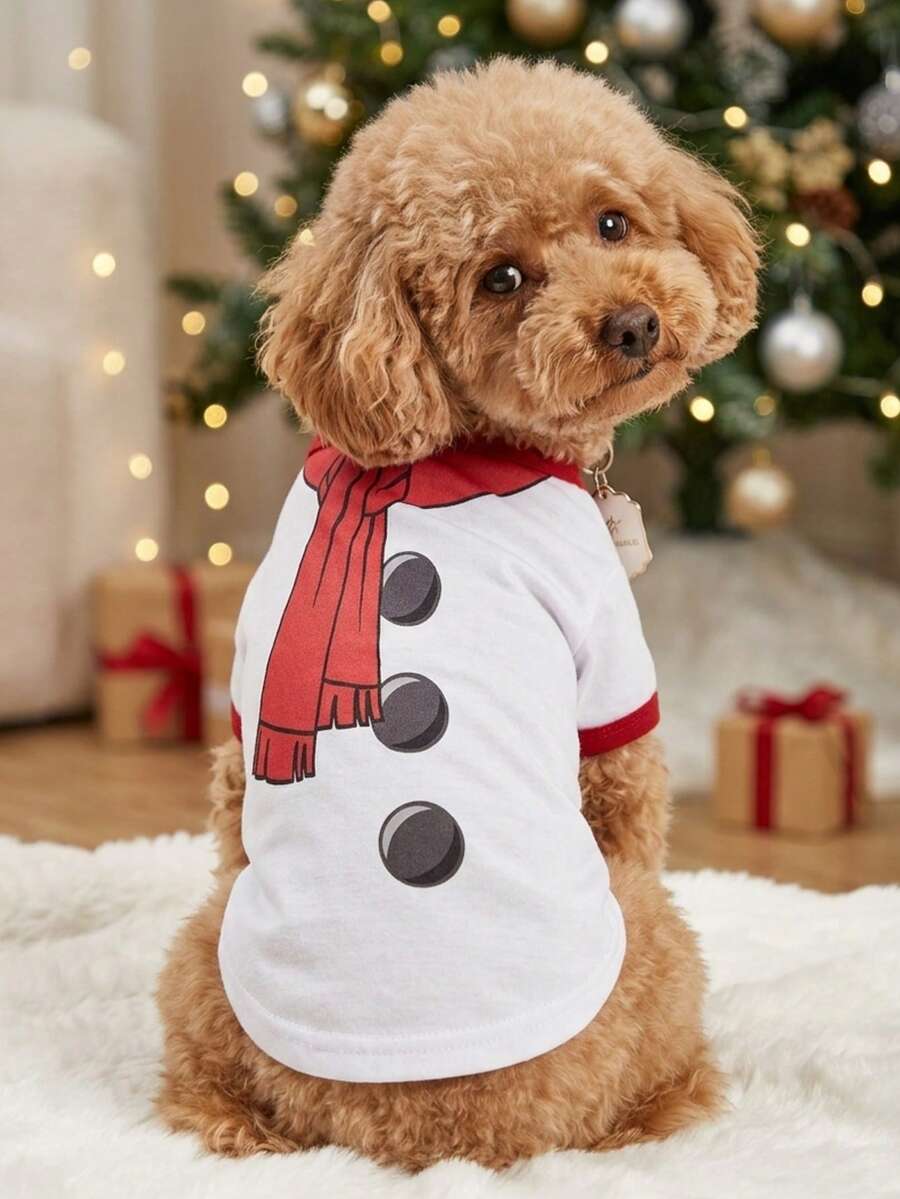 PETSIN Xmas Snowman Graphic Pet Garb, Winter Festive Pet Apparel