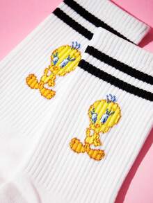 LOONEY TUNES X SHEIN 1 Pair Of Cartoon Pattern Tube Socks - White - View 3