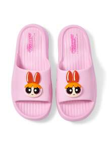 THE POWERPUFF GIRLS X SHEIN Sandal Selop Pink Kartun Lucu dan Modis, Anti Selip, Cepat Kering, Sandal Kamar Mandi, Ringan dan Tahan Lama, Bahan EVA, untuk di Dalam Rumah. - Berwarna merah muda - View 7