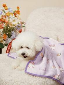 PETSIN 1件寵物貓狗通用紫色白色兔子可愛圖案印花毛絨四季通用狗毯 - 白色小兔淡紫底 - 查看 9