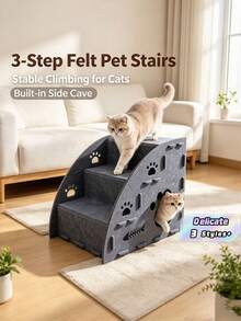 3-In-1 Multifunctional Felt Pet Stairs & Ramp, Anti-Slip Gentle Slope Cat Steps, Suitable For Sofa And Bed, 3 Sizes Available (Small/Medium/Large), Please Purchase Based On Cat Size - Grey - View 1
