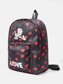 Betty Boop x SHEIN 愛心與卡通人物字母印花休閒後背包 前口袋設計 適合上學、旅行、日常通勤 - 卡通-5 - 查看 2