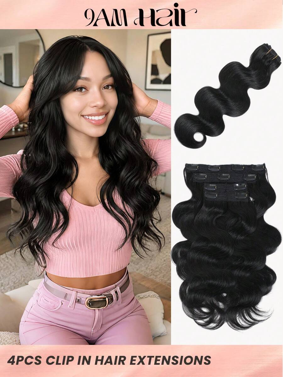 4PCS Clip In Hair Extensions Real Human Hair 16-20" 100g Human Hair Extensions Clip Ins Natural Black Remy Hair Extensions - SNatural - View 1