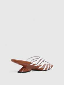CUCCOO SZL Women's Shoes With T-Shaped Toe, Pointed Toe, Irregular Heel, Suede Stitching, Shiny Surface, Versatile For Dating And Commuting, High-Heeled Sandals - Brown and white - View 5