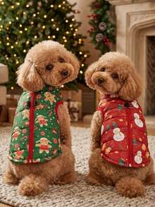 PETSIN Christmas Print Dog Puffer Vest Zipper Winter Coat With Harness Hole For Small Medium Dogs - Multicolor - View 4