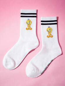 LOONEY TUNES X SHEIN 1 Pair Of Cartoon Pattern Tube Socks - White - View 2
