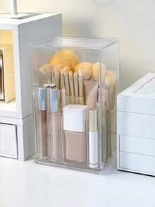 Clear Acrylic Makeup Brush Holder – Adjustable Makeup Organizer For Vanities – Desktop Storage Box With Compartments – Perfect Birthday Or Valentine's Day Gift - View 9