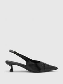 CUCCOO BIZCHIC Women's Black Pointed Back Strap Kitten And Single Shoe Strap Decoration Commuting Simple Temperament High Heel Single Shoes - Black - View 2