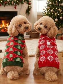 PETSIN Mas Tree Snowflake Fair Isle Dog Knit Vest, Sleeveless Holiday Pet Tank, Winter Warm Puppy Sweater - Multicolor - View 4