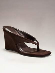 SHEIN VACAZURE Women's Comfortable, Thong Wedge Sandals Summer Shoes - Coffee Brown - View 7