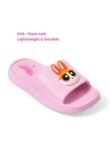 THE POWERPUFF GIRLS X SHEIN Sandal Selop Pink Kartun Lucu dan Modis, Anti Selip, Cepat Kering, Sandal Kamar Mandi, Ringan dan Tahan Lama, Bahan EVA, untuk di Dalam Rumah. - Berwarna merah muda - View 3