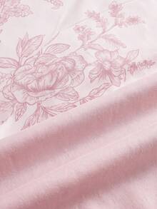 SHEIN 3-delat rosa quiltöverdragset med blommönster, röda snäckor och broderad kant, 1 quiltöverdrag + 2 örngott (utan quiltfyllning), mjukt och hudvänligt, mild retrostil, sovrumsdekoration, maskintvättbart, lämpligt för alla årstider - Multifärgad - Visa 8