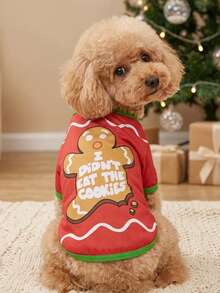 PETSIN Funny Christmas Gingerbread Man Pet Shirt, Xmas Holiday Dog Cat Clothes For Small Breed Puppy - Multicolor - View 6