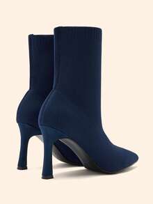 CUCCOO BASICS Women's Pointed Middle Tube Fabric Surface. Cloth Shaped Heel Medium High Heel Elastic Boots. Sexy Versatile Commuter Autumn And Winter Classic Women' - Navy Blue - View 7
